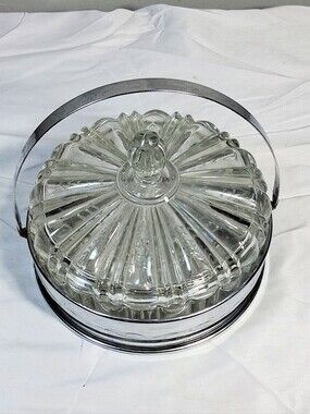 Vintage Complete Set Lid and Frame Anchor Hocking Pressed Glass Clear Candy Bowl
